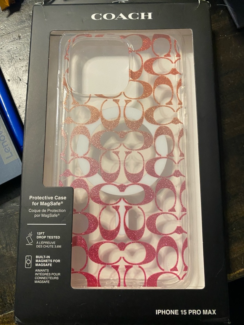 COACH Pink Glitter Signature MagSafe Case for iPhone 15 Pro Max (M226)